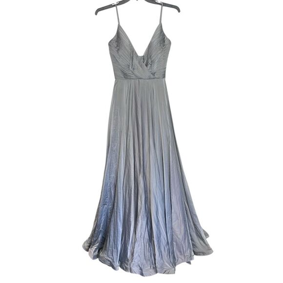 NWT Flaw | 28611 La Femme Silver Gray Platinum Chiffon Ball Gown Formal Dress 4 - Picture 3 of 14